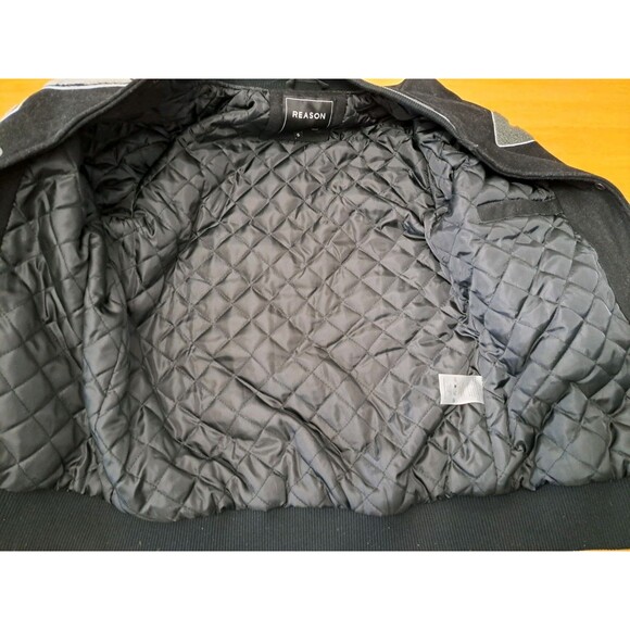 REASON Sport Varsity Letter Bomber Jacket Men's Sz Small Black Wool Blend Lined - Picture 12 of 13